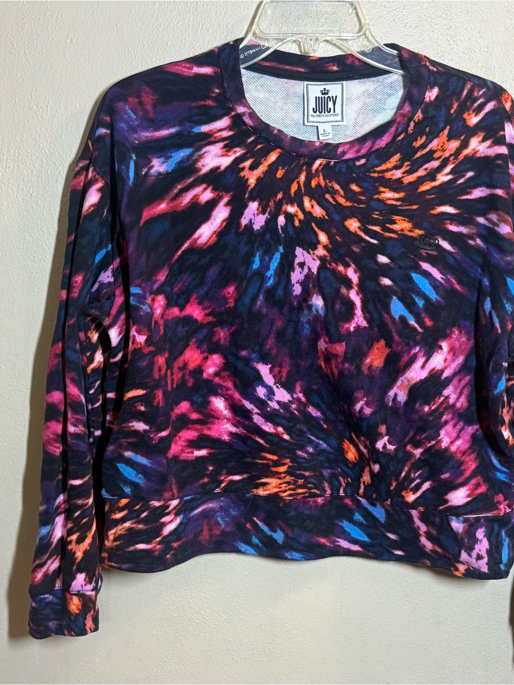 Women’s Juicy Couture Tie-Dye Swirl Cotton Cropped Crewneck Sz Lg